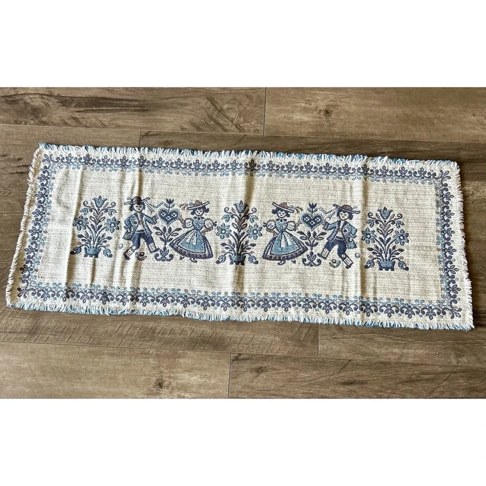 Vtg Austrian Woven Linen Cotton Fringe Table Runner Folk Art Decor Bavarian NWT
